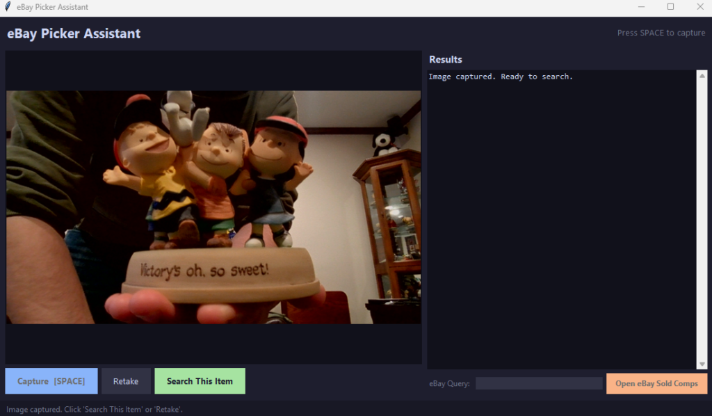 Image captured, ready to search via SerpApi.